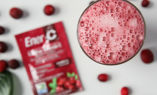 A bubbly glass of cranberry flavoured Ener-C's Vitamin C drink mix